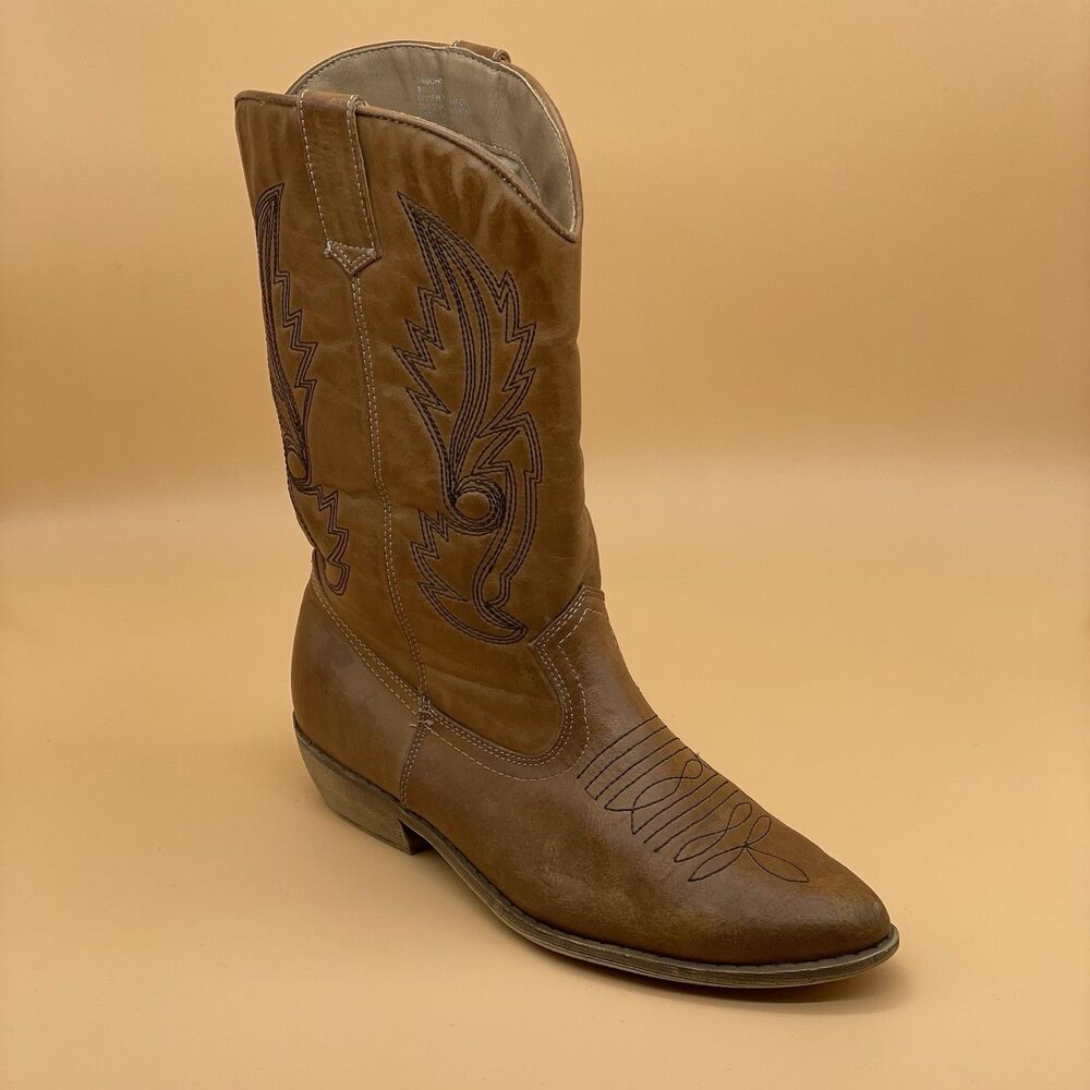 Coconuts by Matisse Gaucho Cowboy Boots Women's 8M Tan Black Stitching Comfort - Picture 2 of 16